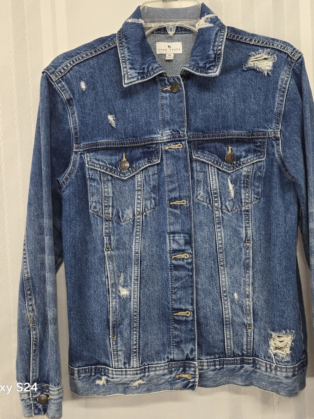 True Craft Women Jacket XS Blue Denim Distressed Pocket